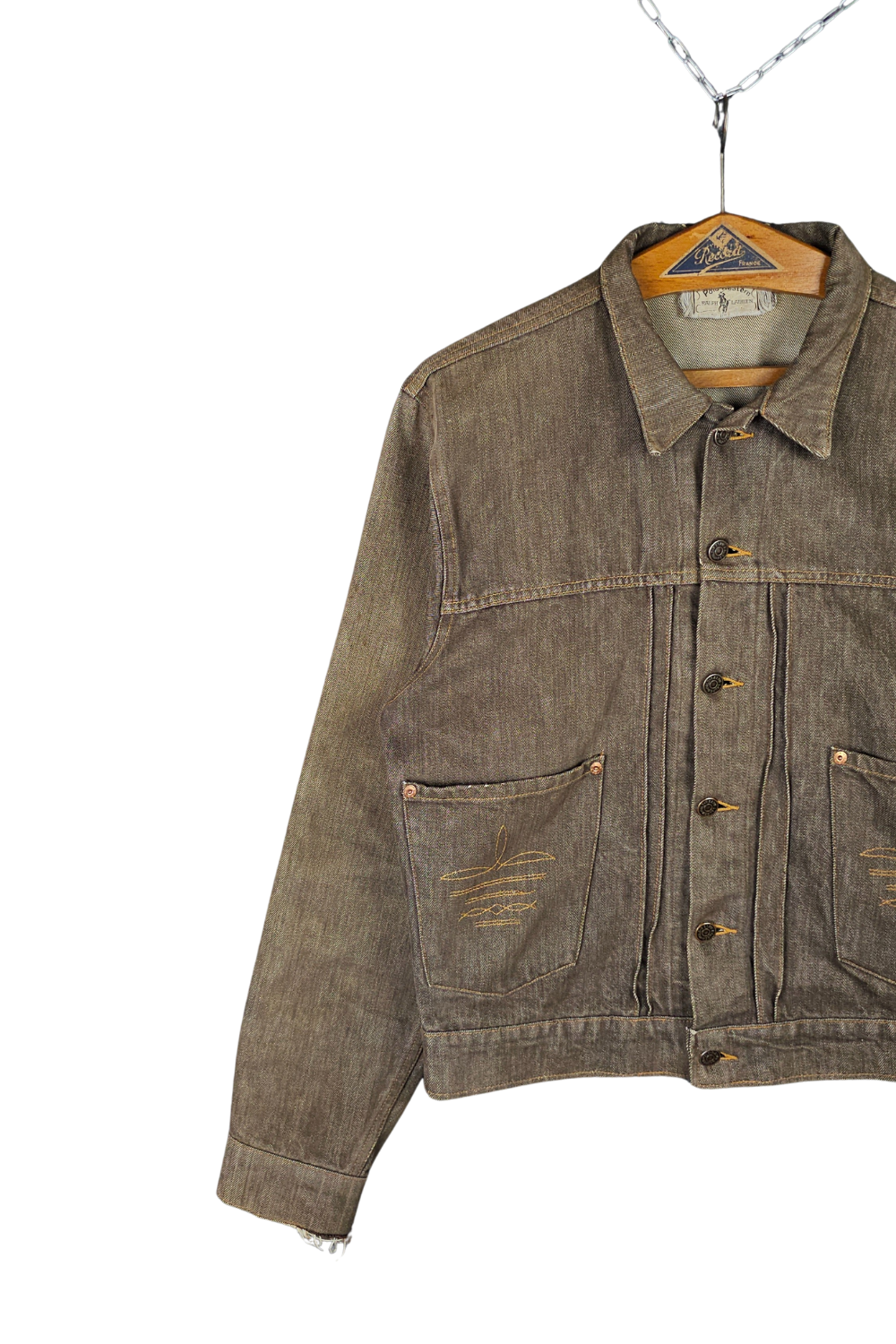 1987 RL “Polo Western” Pleated Trucker – Sulfur Brown Denim