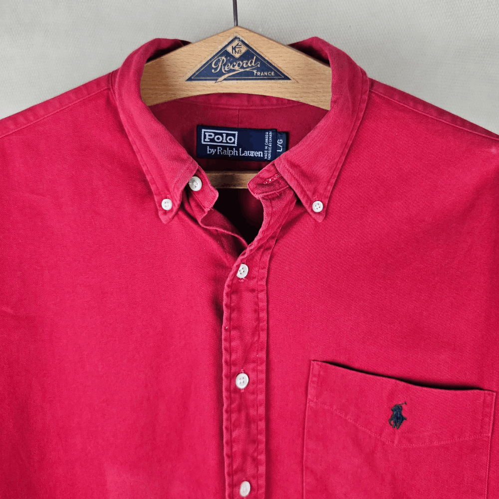 Made in Canada 90s PRL Brushed Crimson Twill Shirt L