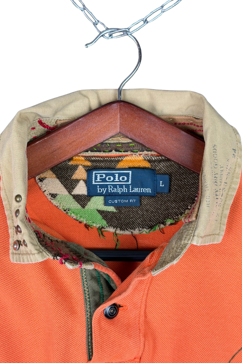 ss12 PRL “Custom Repair / Studded Collar” LS Rugby - L