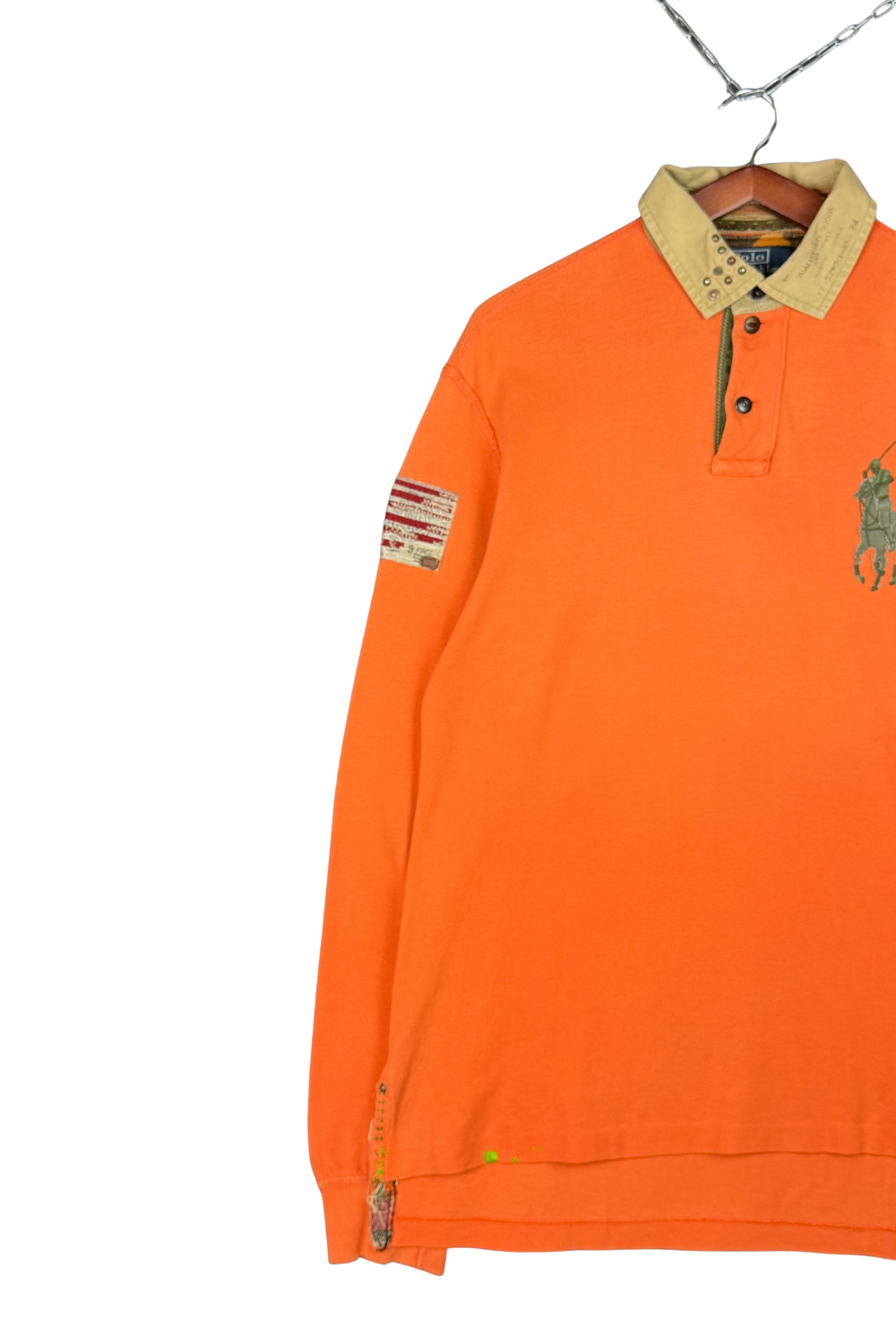 ss12 PRL “Custom Repair / Studded Collar” LS Rugby - L