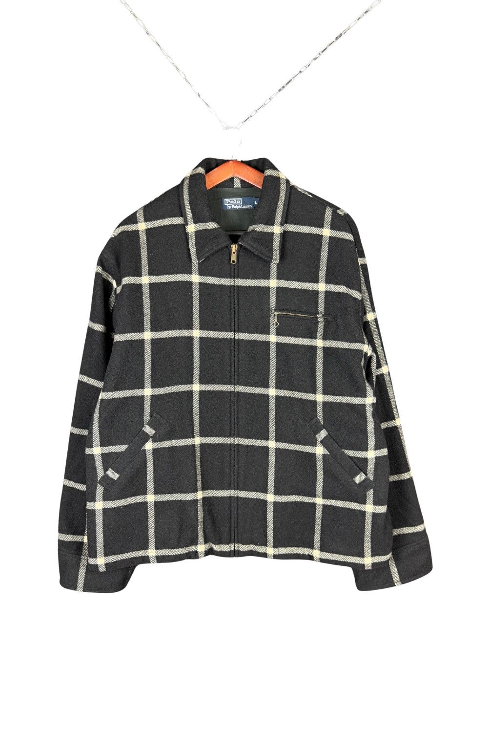 aw98 Polo Ralph Lauren Wool Windowpane Zip Jacket - L