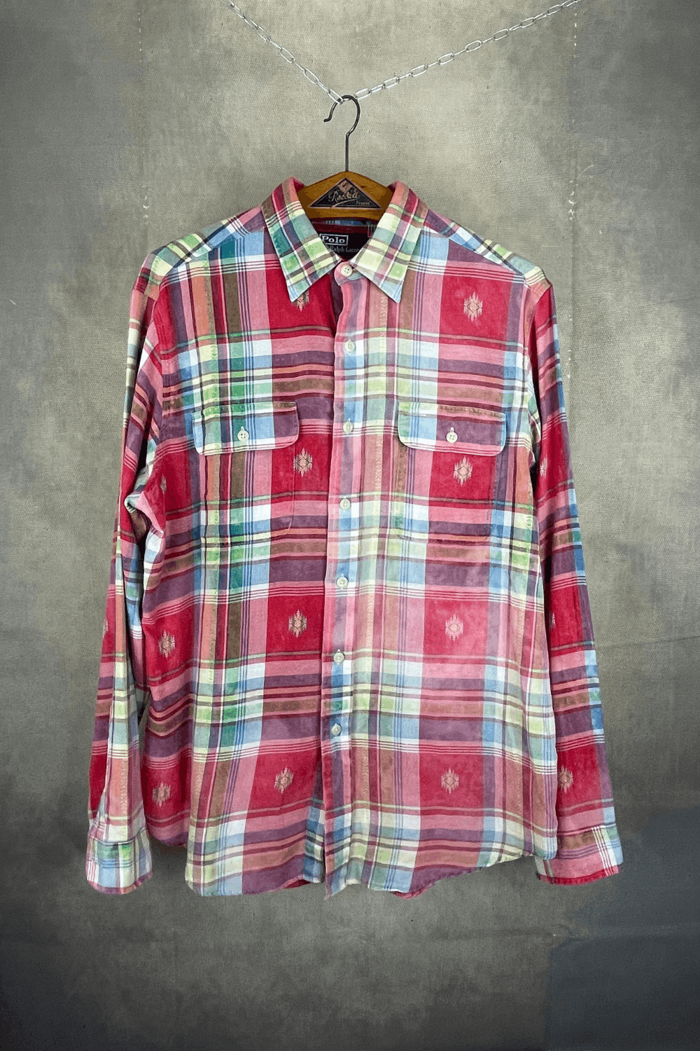 Polo RL 00s Navajo Madras Plaid Work-Shirt L