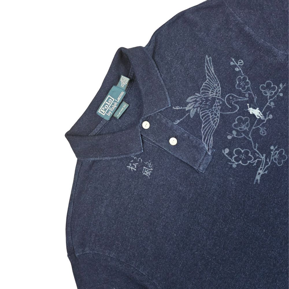 RARE JP‑ONLY INDIGO POLO — CRANE & BLOSSOM (XL)
