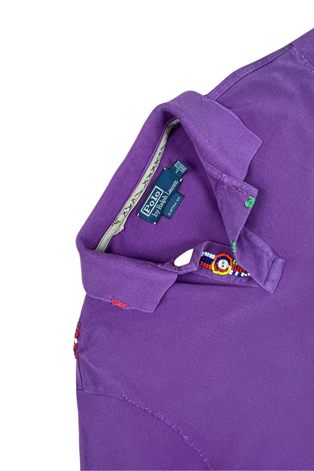 Polo RL Piqué Polo - Hand-Beaded/Sashiko"Boro" Sz L (1 OF 1)