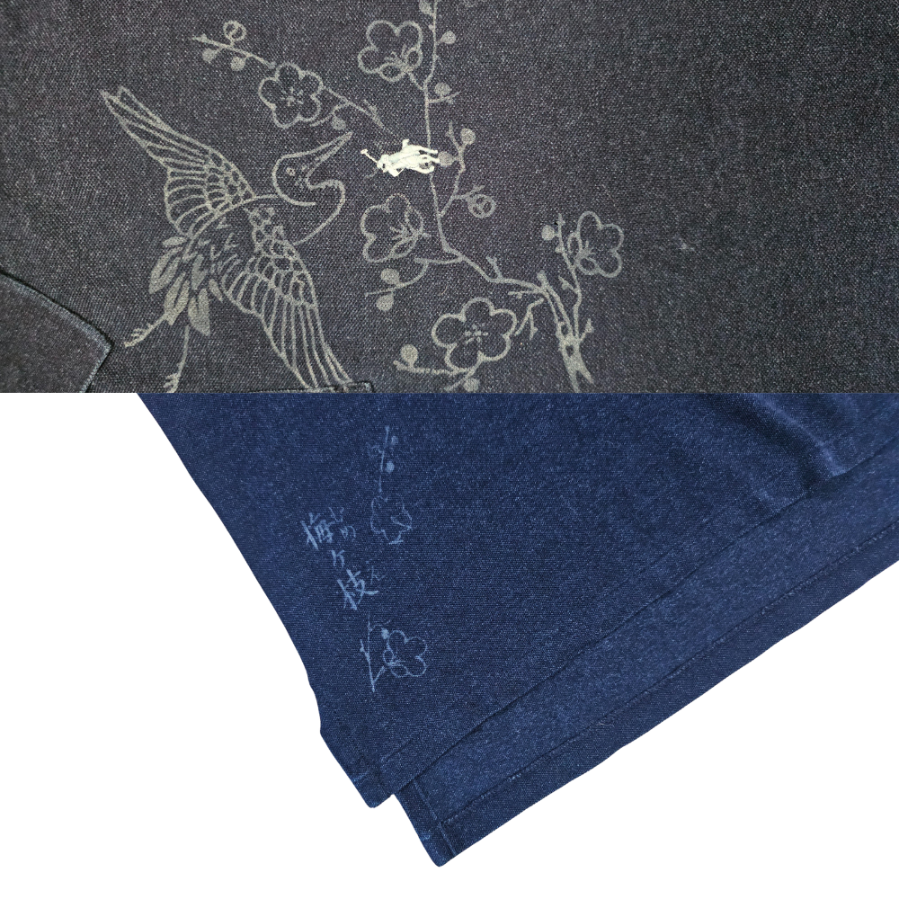 RARE JP‑ONLY INDIGO POLO — CRANE & BLOSSOM (XL)