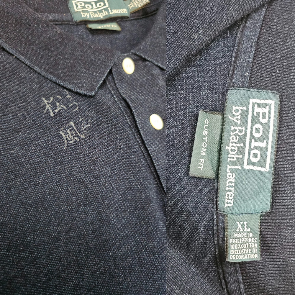 RARE JP‑ONLY INDIGO POLO — CRANE & BLOSSOM (XL)