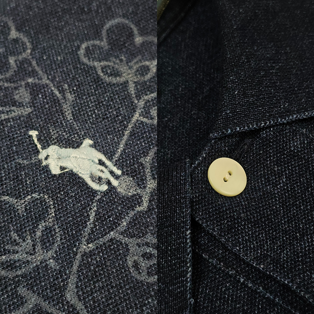 RARE JP‑ONLY INDIGO POLO — CRANE & BLOSSOM (XL)