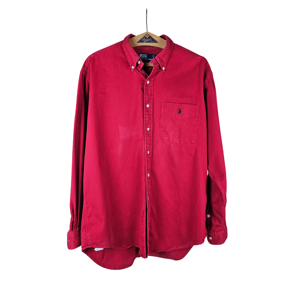 Made in Canada 90s PRL Brushed Crimson Twill Shirt L