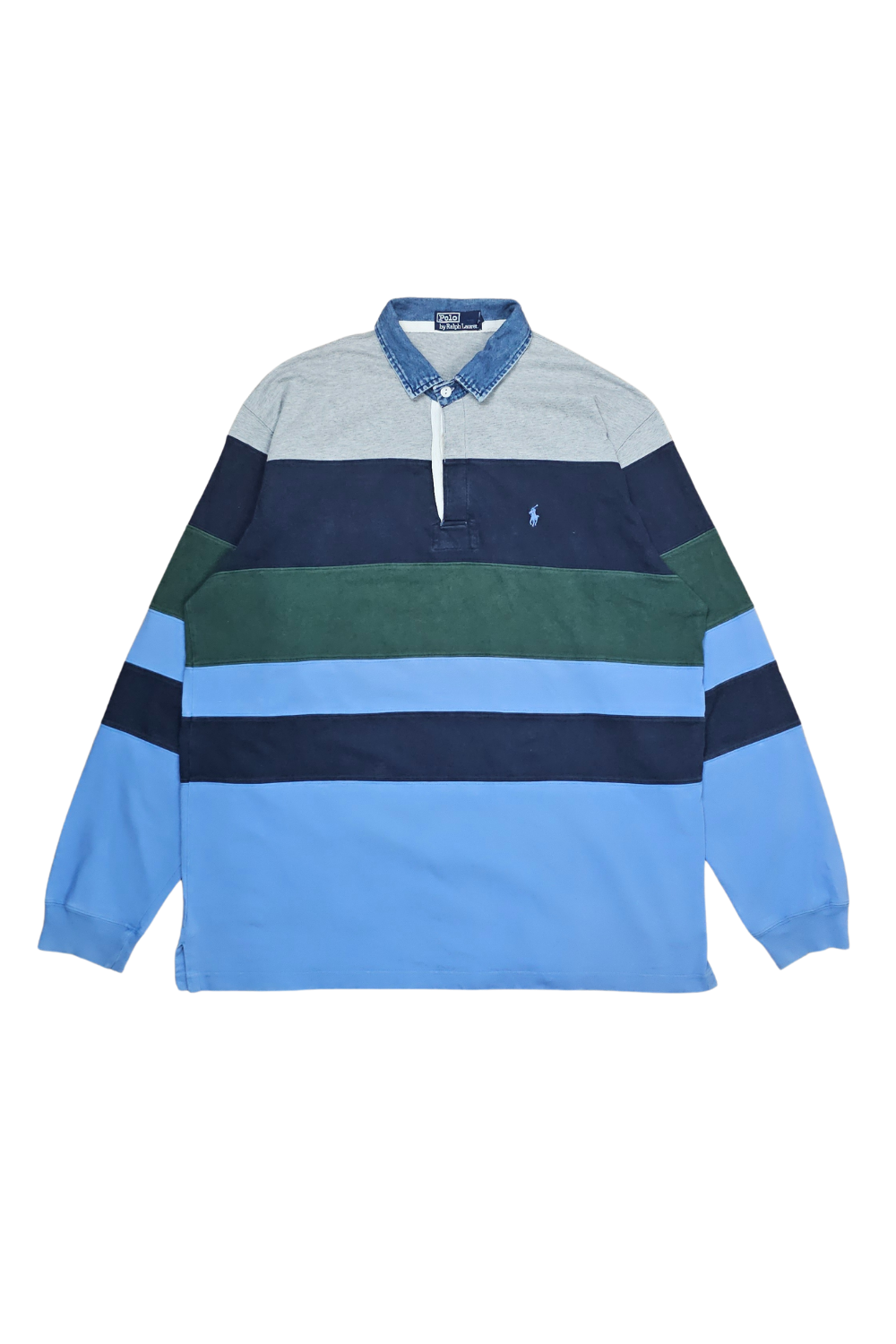 1993 PRL Multi-Stripe Rugby - Denim Collar - Hong Kong Made