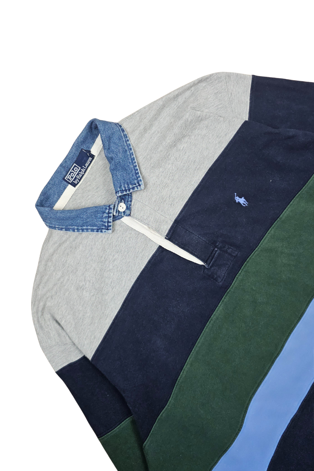 1993 PRL Multi-Stripe Rugby - Denim Collar - Hong Kong Made
